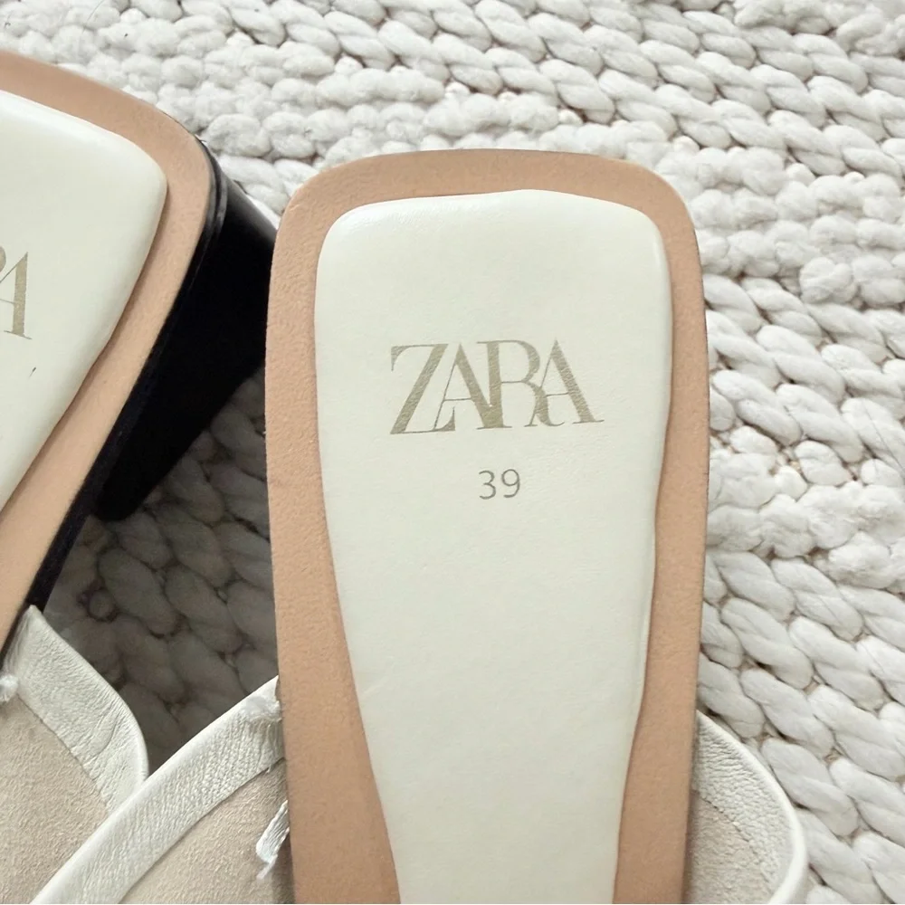 ZARA Cream Ivory White Leather Block Heel Sandals Womens 39 9 EUC - Picture 3 of 7